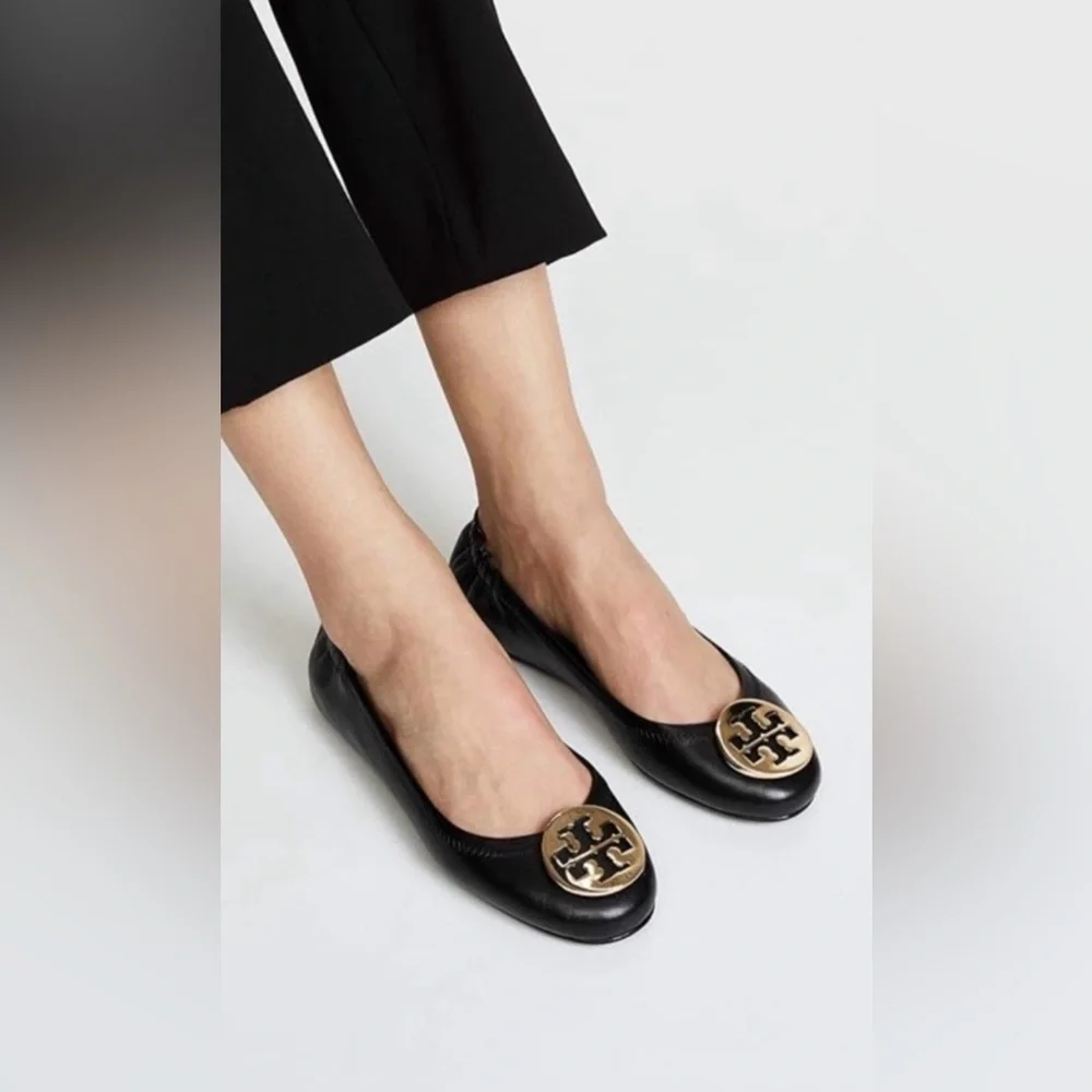 Tory Burch Napa Leather Reva Travel Ballet Flats Padded Insoles Size 10